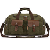 TELOSPORTS Canvas Duffel Bag, Vintage Canvas Weekender Bag Travel Bag Sports Duffel with Shoulder Strap (Green)